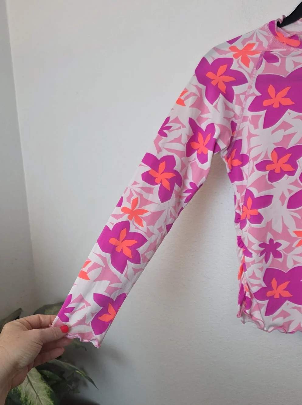 COOLIBAR Kids Pink Floral Long Sleeve Rashguard Swim Top Beach Outdoor UPF Sz M